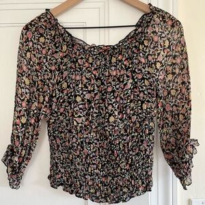 Anthropologie Flowy Floral Blouse Sz XS
